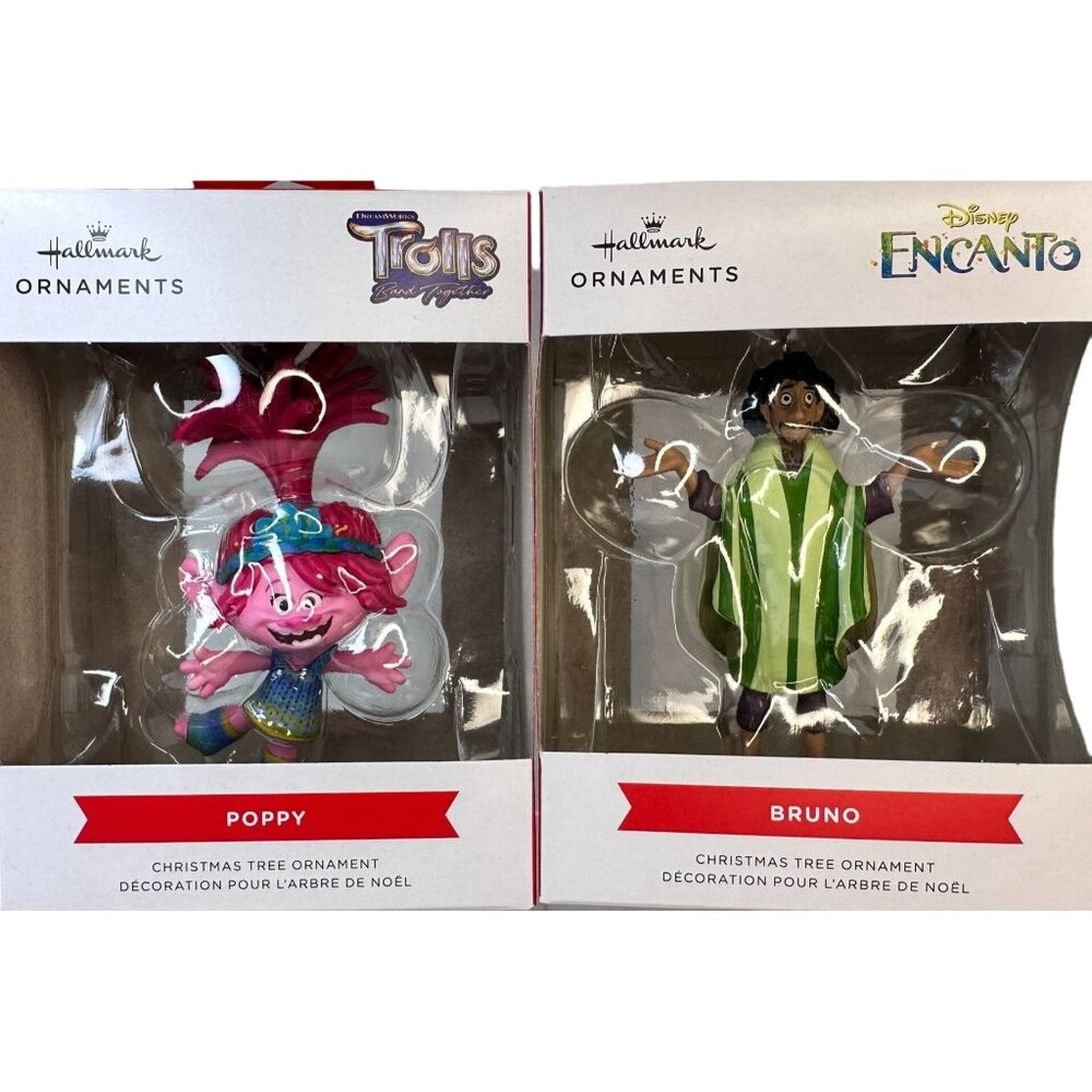 Hallmark  Disney Encanto Bruno & DreamWorks Trolls Poppy Christmas Ornaments NEW